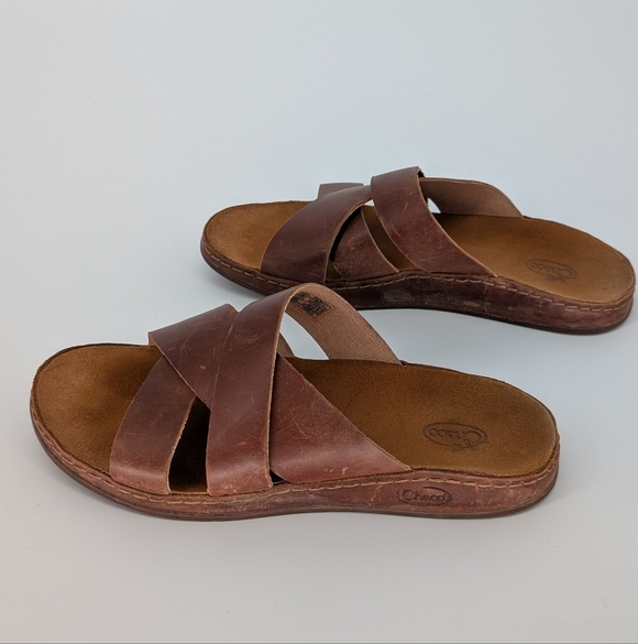 Chaco Wayfarer Slide Leather Cross-Strap Sandal | Size 9 | Toffee Brown Summer - Picture 14 of 17